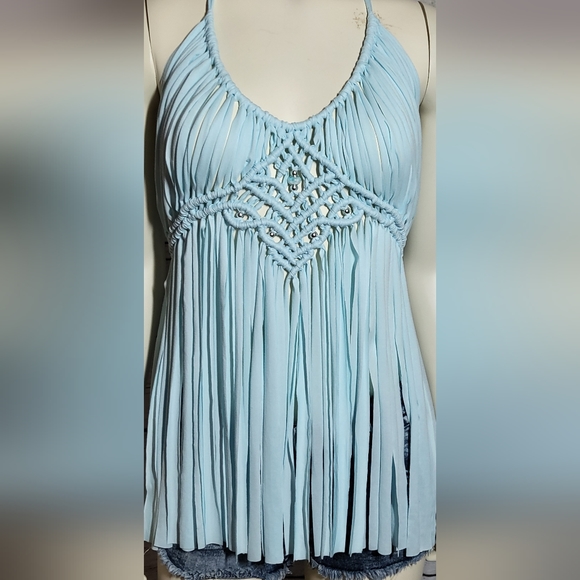 Baby blue/light blue Macreme festival tank top coverup - Picture 7 of 8